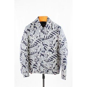 Men's ZARA Navy Blue White Tropical Jacquard Insulated Jacket Chore Coat, Size S